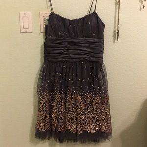 Grey and Gold Short Formal Homecoming Dress